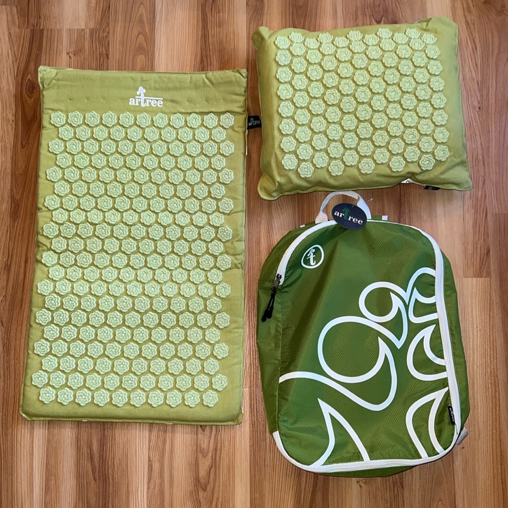 Artree Acupressure Mat, Pillow and Travel Bag Hemp and Cotton Olive Green